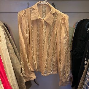 Beautiful lace detail korean blouse beige color size S